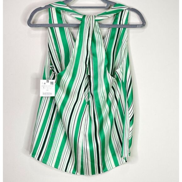 New Zara Striped Satin Sleeveless Tank Top Blouse Women's Size Small - Picture 8 of 9